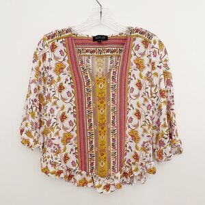 Rachel Zoe Ruffled Floral Boho Top White Size Medium